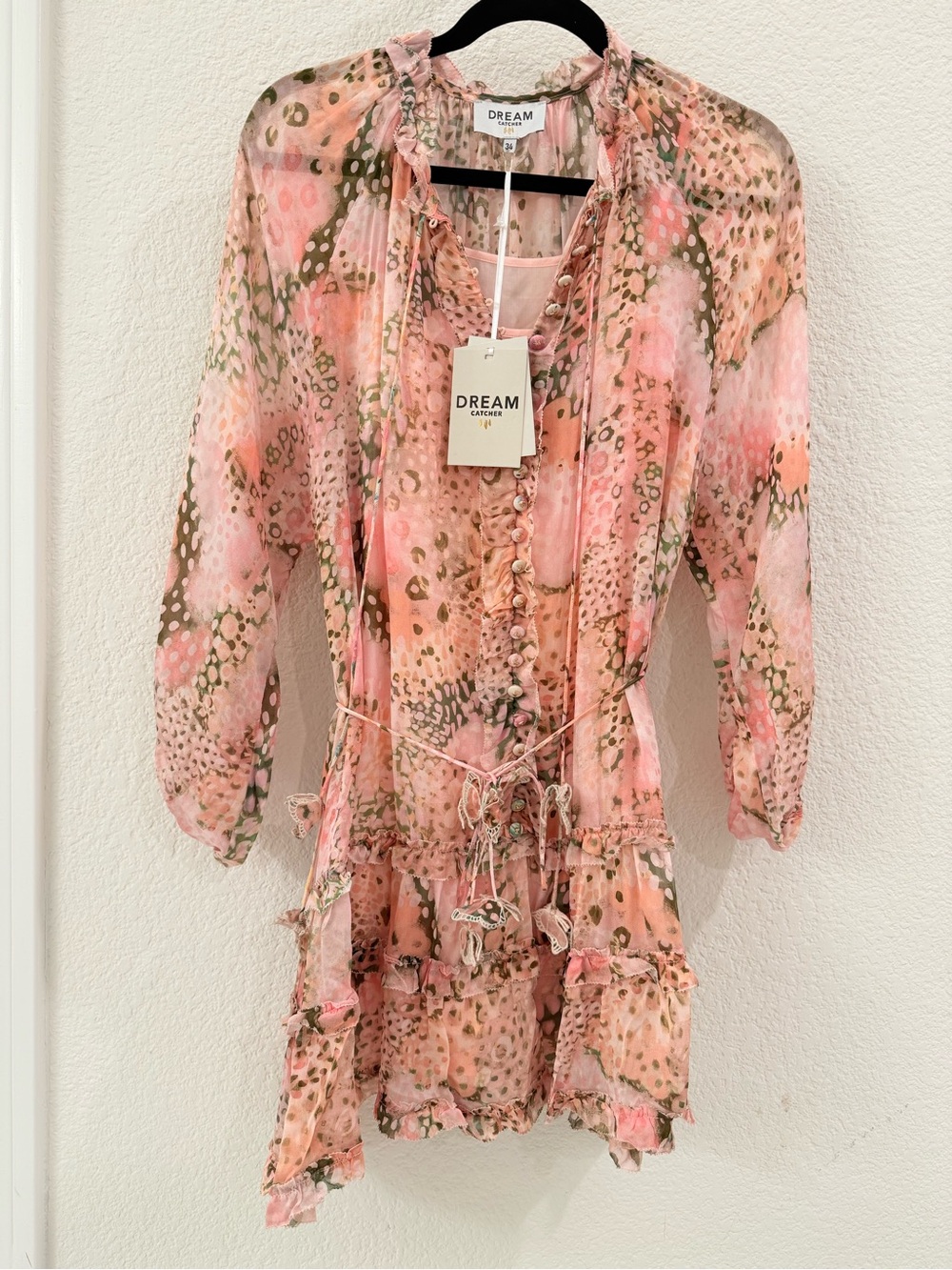 Dream Catcher Pink Floral Tie-Waist Mini Dress